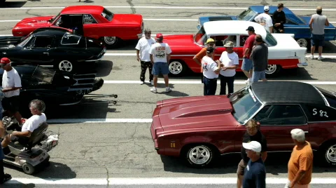 Overhead View of people lined up at race track Stock-Footage 863544