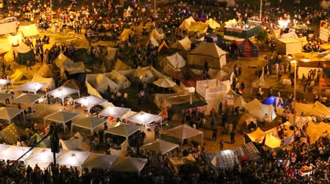 Overhead view of protestors in Cairo, Egypt Stock Footage 25396089