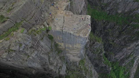 Overhead view of Pulpit Rock plateau with tourists Norway. Stock Footage 328132135