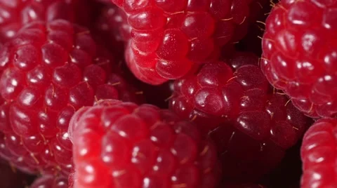 Overhead view of raspberries, close up Stock Footage