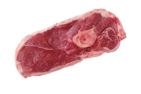 Overhead view of raw chuck eye steak isolated on white background Foto stock