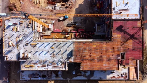 Overhead view of rebar flooring at building site, Bulgaria Stock Footage 338999850