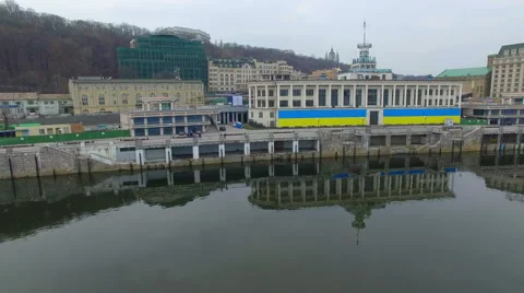 Overhead view of the river station in Kiev Stock Footage 61194297