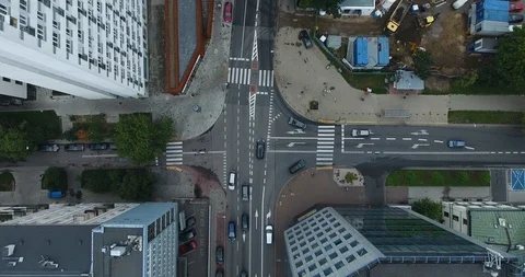 Overhead View Of Road Intersection In City. Aerial View Stock Footage 92715666