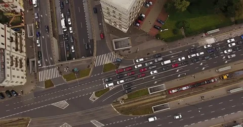 Overhead View On A Road With Trams. Whirling Movement Stock Footage 84974044