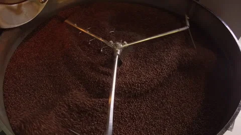 Overhead View of Roasted Coffee Beans Being Mixed Stock Footage 307485146