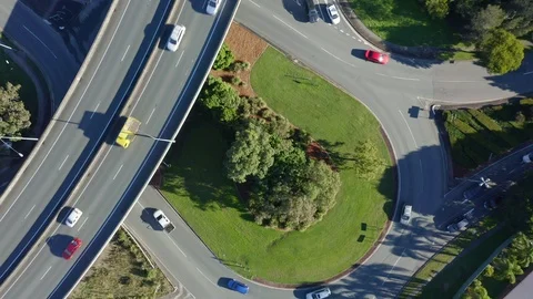 Overhead View of Roundabout Highway Interchange at Mcdowall, Queensland - Aus Stock Footage 113633073