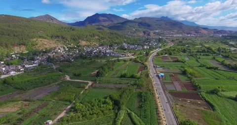 Overhead View of Rural Fields in Lijiang Yunnan China 스톡 동영상 336882299