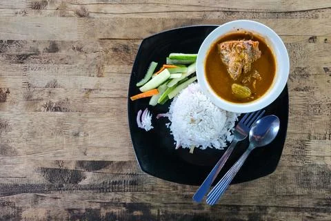 Overhead view of a serving of authentic Nasi Dagang, popular local delicacy of 库存照片