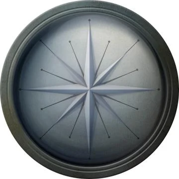 Overhead view of a small handheld magnetic compass on white to navigate a des Stock Illustration