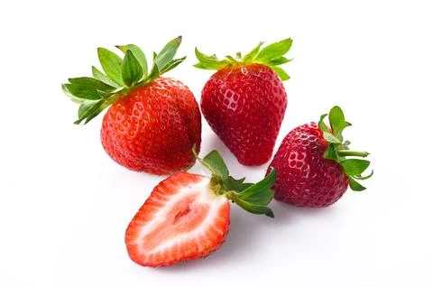 Overhead view of strawberries over white background Stock Photos