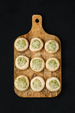 Overhead view of stuffed champignons Foto stock