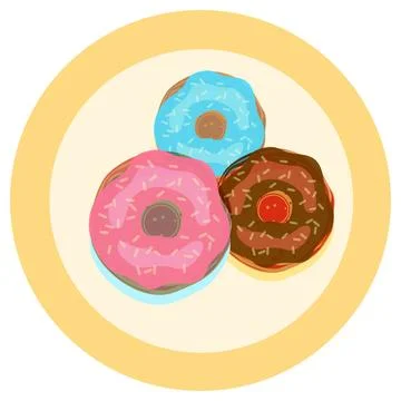 Overhead View of Three Frosted Donuts on a Round Plate Stock Illustration