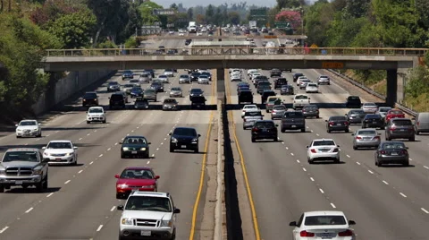 Overhead View of Traffic on Busy 10 Freeway in Downtown Los Angeles California Stock Footage 46601393