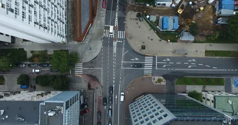 Overhead View Of Traffic Intersection In City. Aerial Shot Stock Footage 92686896