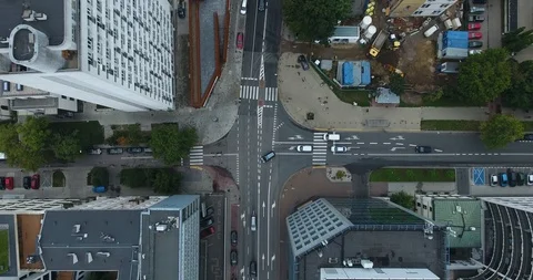 Overhead View Of Traffic Intersection In City. Aerial Shot Stock Footage 92688582
