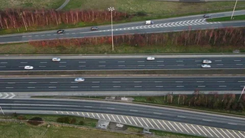 An overhead view of traffic moving along the M50 motorway Stock Footage 149625067