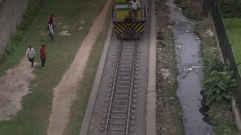 Overhead view of train arriving in Lagos. Stock Footage 86760932