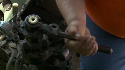 Overhead view of train driver using brakes in locomotive HD Stock Footage 39773002