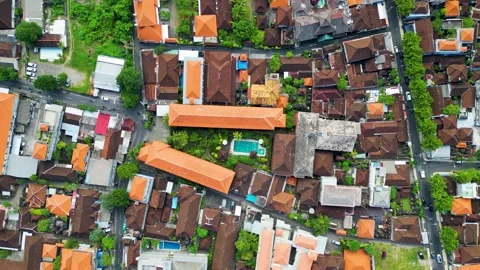 Overhead View of Urban District with Tiled Orange Roofs Stock Footage 314988277