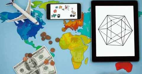 Overhead view of various structures in smart phone and digital tablet by 库存照片