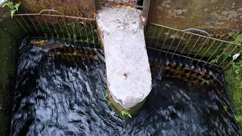 Overhead view of water current flowing around Stock Footage 341679111