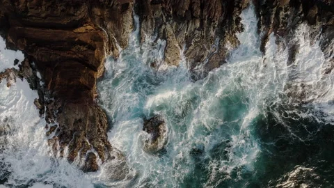An overhead view of waves crashing on the coast along the East side of Oahu. Stock Footage 170092872