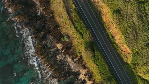 An overhead view of waves crashing on the coast along the East side of Oahu. Stock Footage 236065167