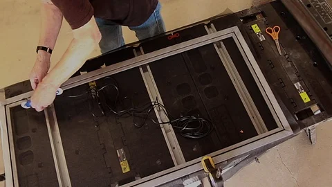 Overhead View Of Window Screen Being Repaired Stock Footage 89943576