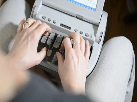 Overhead view of woman using stenographer Stock Footage 73649827