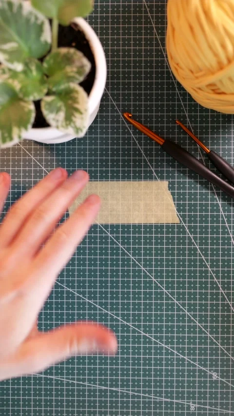 Overhead view of writing SELF CARE on tape with plant and tea cup Stock Footage 338183631