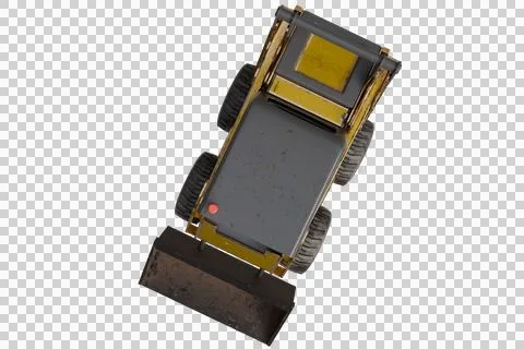 Overhead view of a yellow compact loader with a front bucket Stock Photos