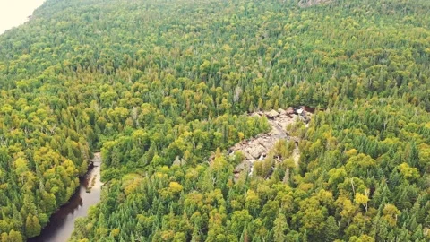 OVERHEAD WATERFALL RIVER CANADA LAKE SUPERIOR Stock Footage 227410588