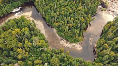 OVERHEAD WATERFALL RIVER LAKE SUPERIOR Stock Footage 227410604