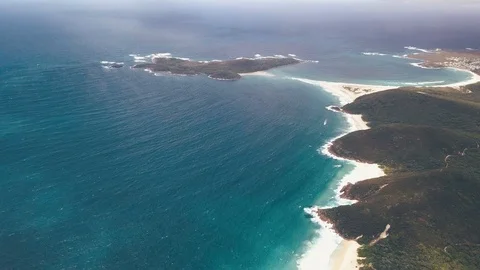Overhead White Sand Beach Blue Waves in Australia Stock Footage 86161262