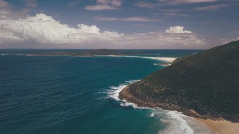 Overhead White Sand Beach Blue Waves Island in Australia Stock Footage 86161326