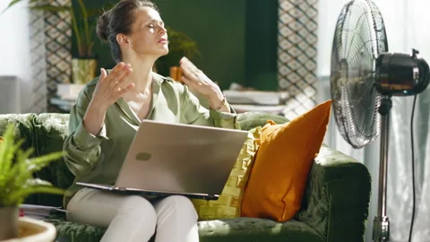 Overheated Remote Worker Seeks Relief Stock Footage 332451334