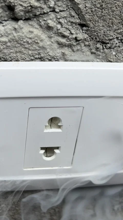 Overheated smoking socket short circuit danger Stock Footage 318842022