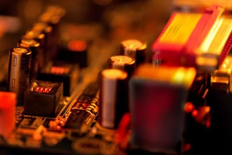 Overheated Transistor on Computer Board Stock Photos