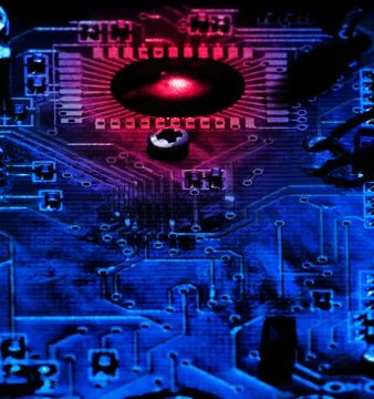 Overheated Transistor on Computer Board Stock Photos