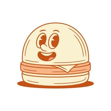 Overjoyed comic burger fast food cartoon character contoured vector flat il.. Stock Illustration