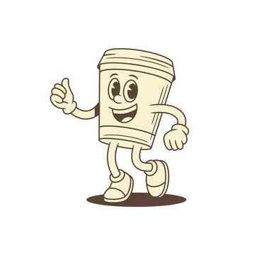 Overjoyed comic coffee paper cup cartoon character thumb up contoured vecto.. Stock Illustration