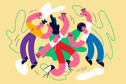 Overjoyed people have fun dancing on party Stock Illustration