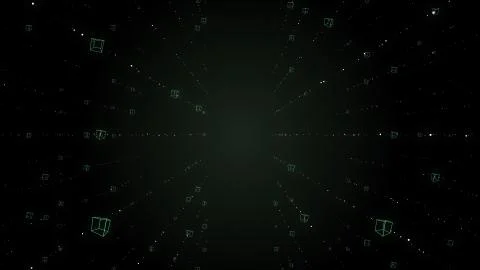 Overlaid abstract database blocks on black background. Stock Photos
