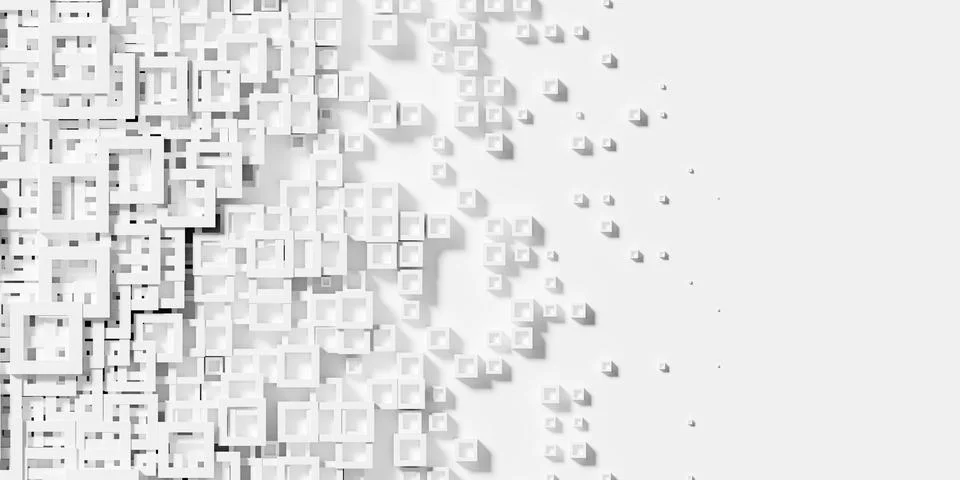 Overlaid scaled white cube boxes block frames background wallpaper banner f.. イラスト素材