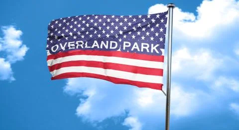 Overland park, 3D rendering, city flag with stars and stripes Ilustración de archivo