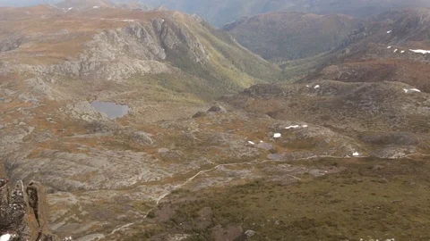Overland Track from Cradle Mountain Summit Stock Footage 71694143