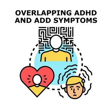 Overlapping adhd and add symptoms concept illustration Stockillustratie