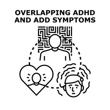 Overlapping adhd and add symptoms concept illustration Stock Illustration