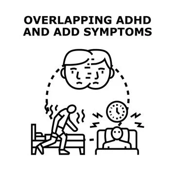 Overlapping adhd and add symptoms causing restlessness and sleep problems Stock Illustration